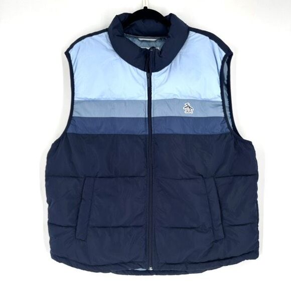 Penguin NWT Men’s Greyson Yukon Ultralight Puffer Vest Mens XL Blue Stripe Retro - Picture 1 of 9